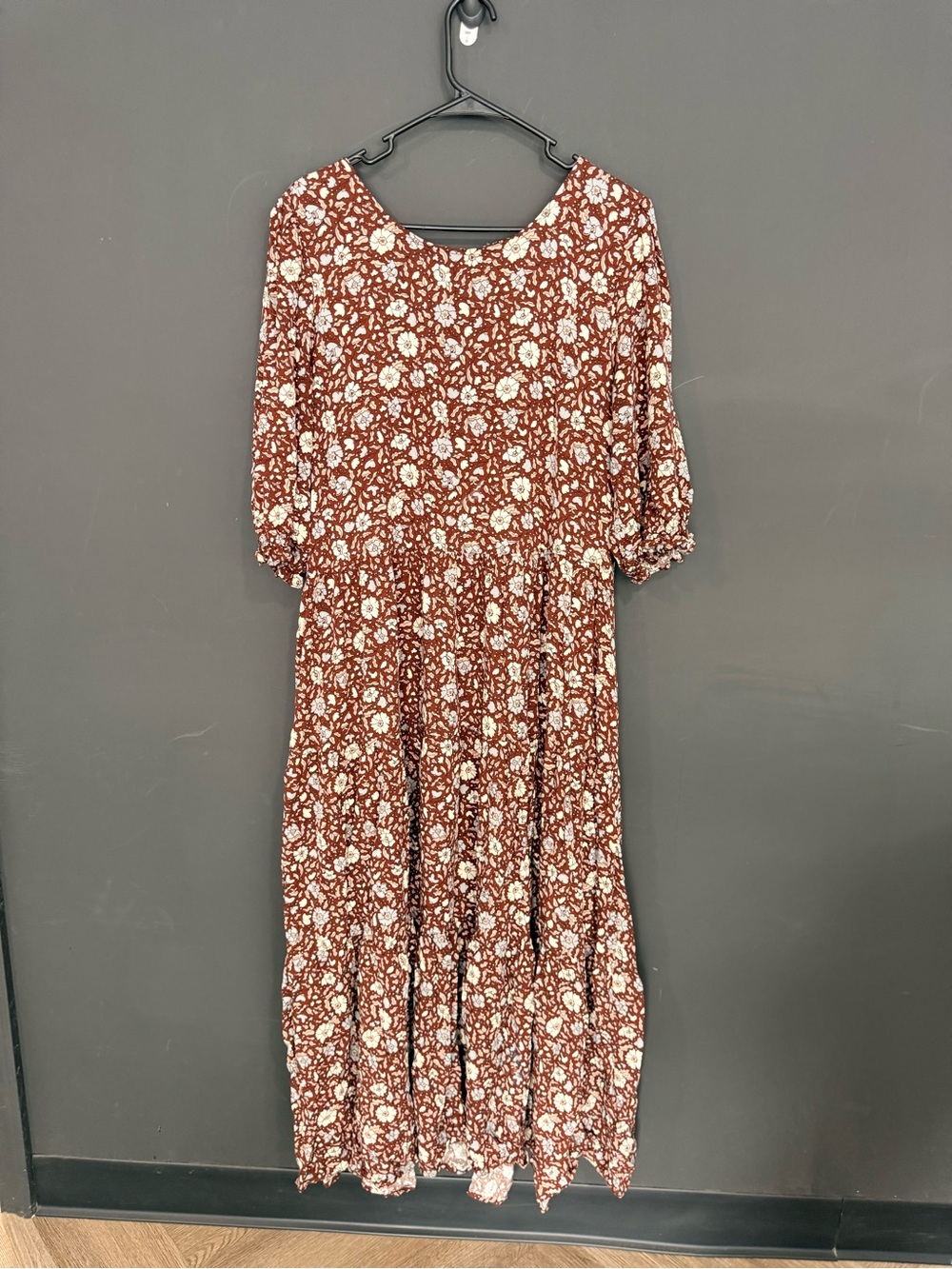 Rylee + Cru Rust Floral Tiered Maxi Dress with Cream Blooms